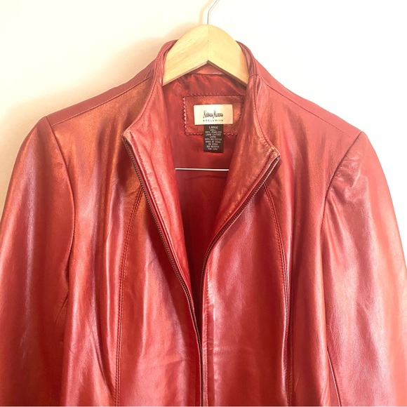 Neiman Marcus Exclusive Pearlized Red Lamb Leather Jacket Size L - Picture 5 of 5